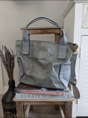 Fossil Woven Tote/Satchel with Leather Trim & Crossbody Strap